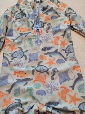 Tommy Bahama Kids Ocean Animal Rash Guard Swimsuit - Blue & Orange